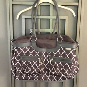 JJ Cole Gray and white Quattro foil diaper bag.